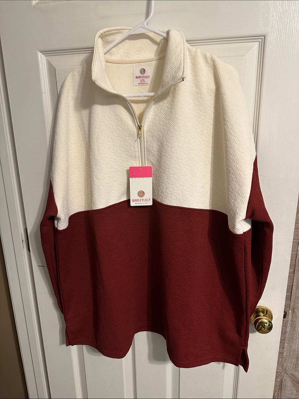 MarleyLilly Colorblock Half-Zip Turtleneck in Cream & Rust